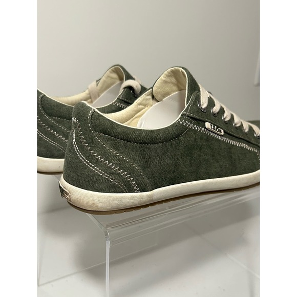 Taos Star Womens 9 Green White Shoes Sneakers Canvas Casual Lace Up Low Top - Picture 4 of 13